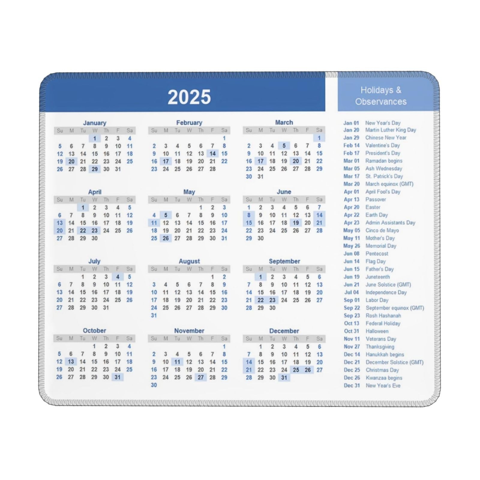 Amazon Mouse Pad 2025 Calendar With Holidays Premium Textured Mouse Mat With Non Slip Rubber Base Mousepad For Laptop Computer Office Desk Accessories Office Products