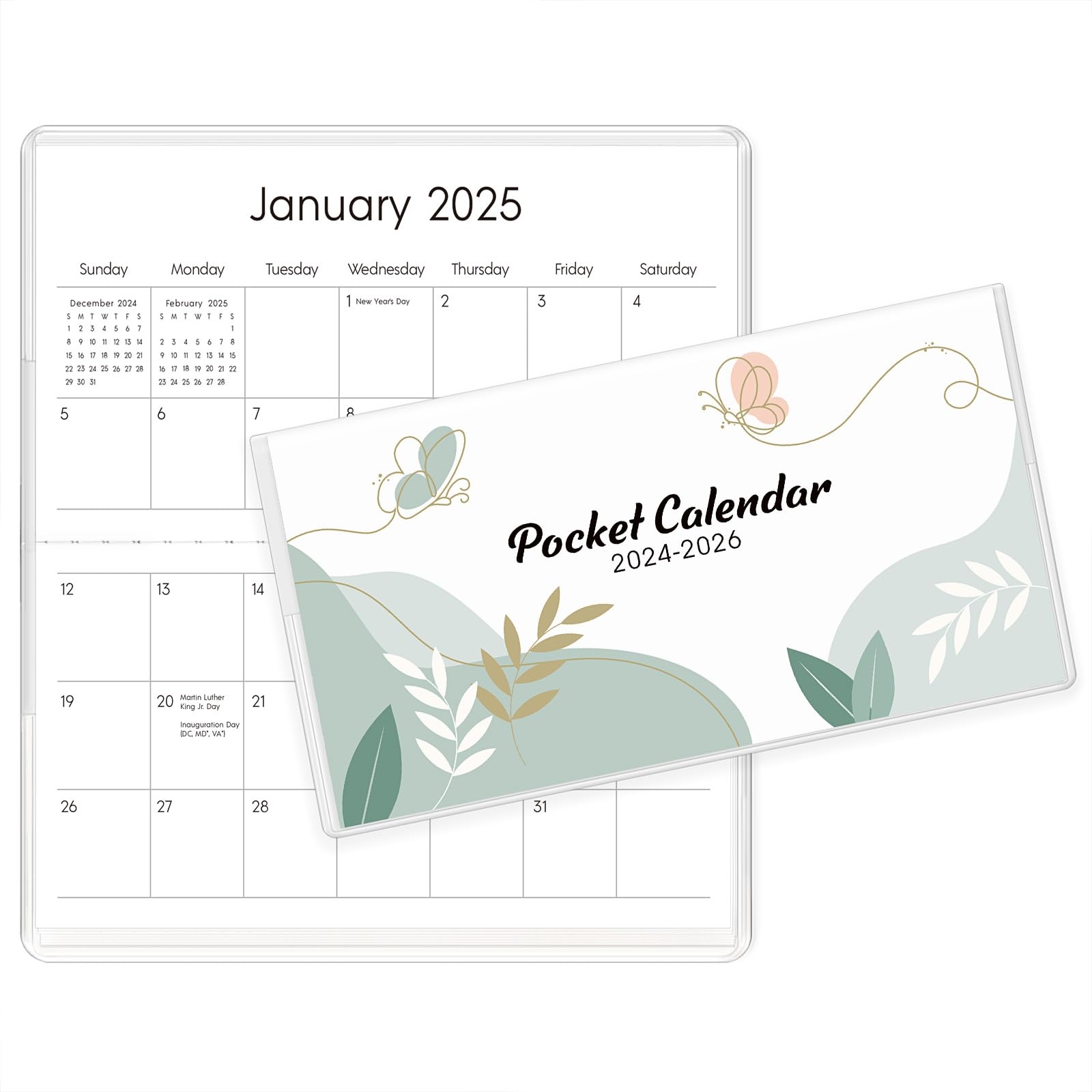 Amazon SKYDUE Pocket Calendar 2025 2026 For Purse 6 5 X 3 5 24 Months Pocket Planner With Soft Waterproof Cover And Premium Paper Green Office Products