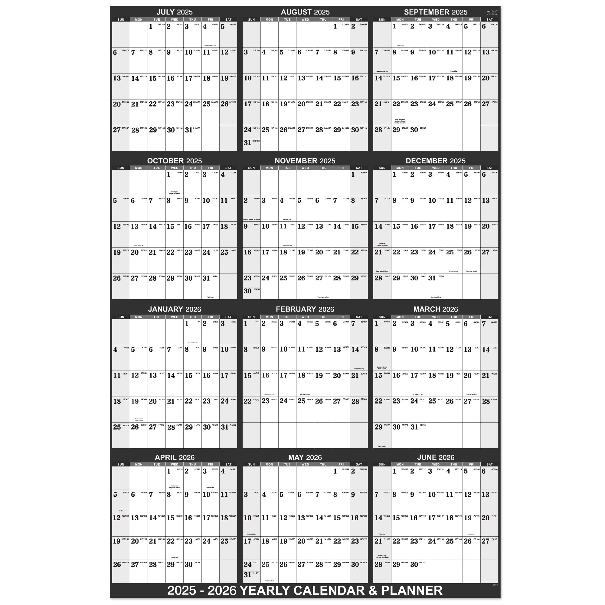 Amazon Yearly Wall Calendar 2025 2026 Wall Calendar 2025 2026 Yearly Wall Planner With Julian Date From July 2025 June 2026 Thick Paper Vertical 22 8 X 34 4 Open Gray Office Products