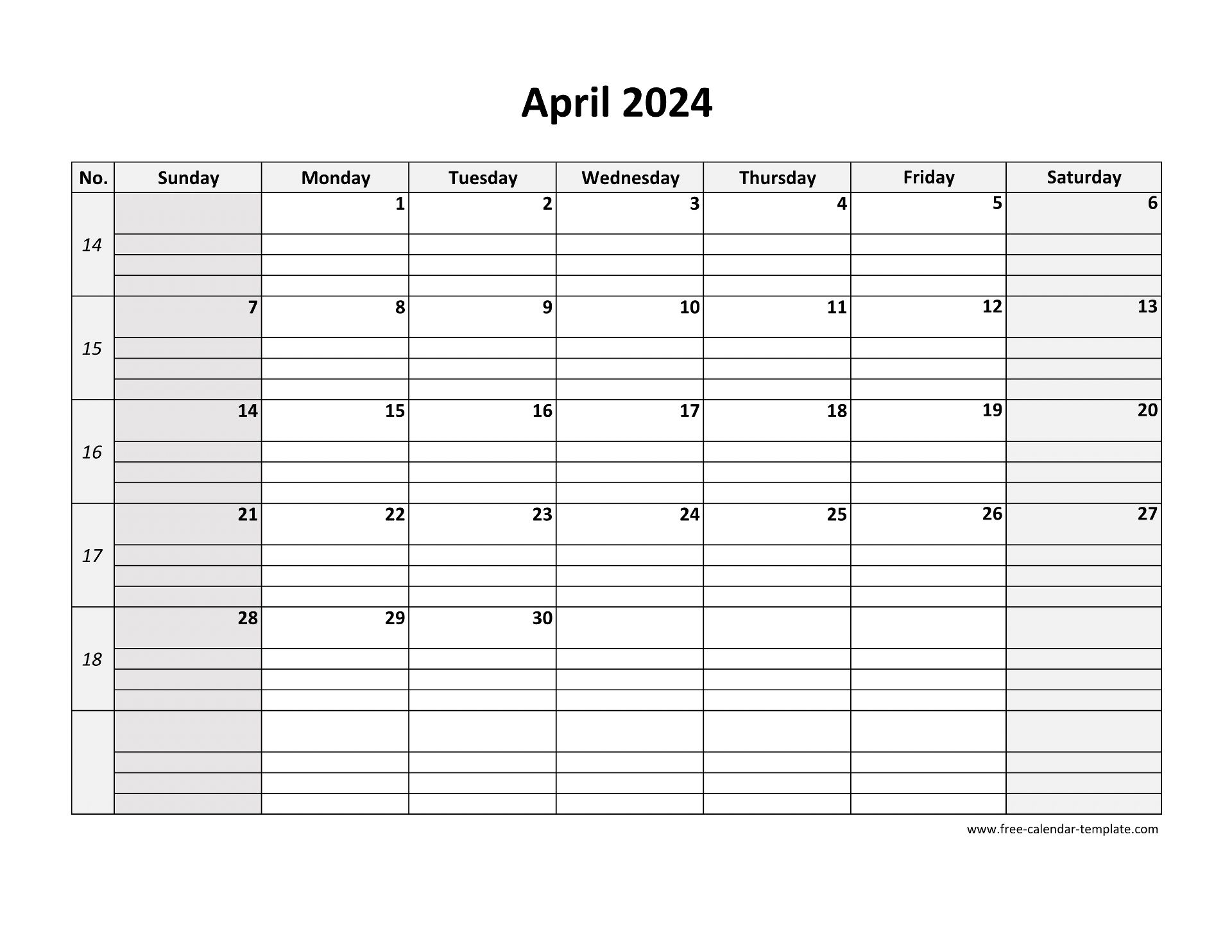 Free Printable April Calendar