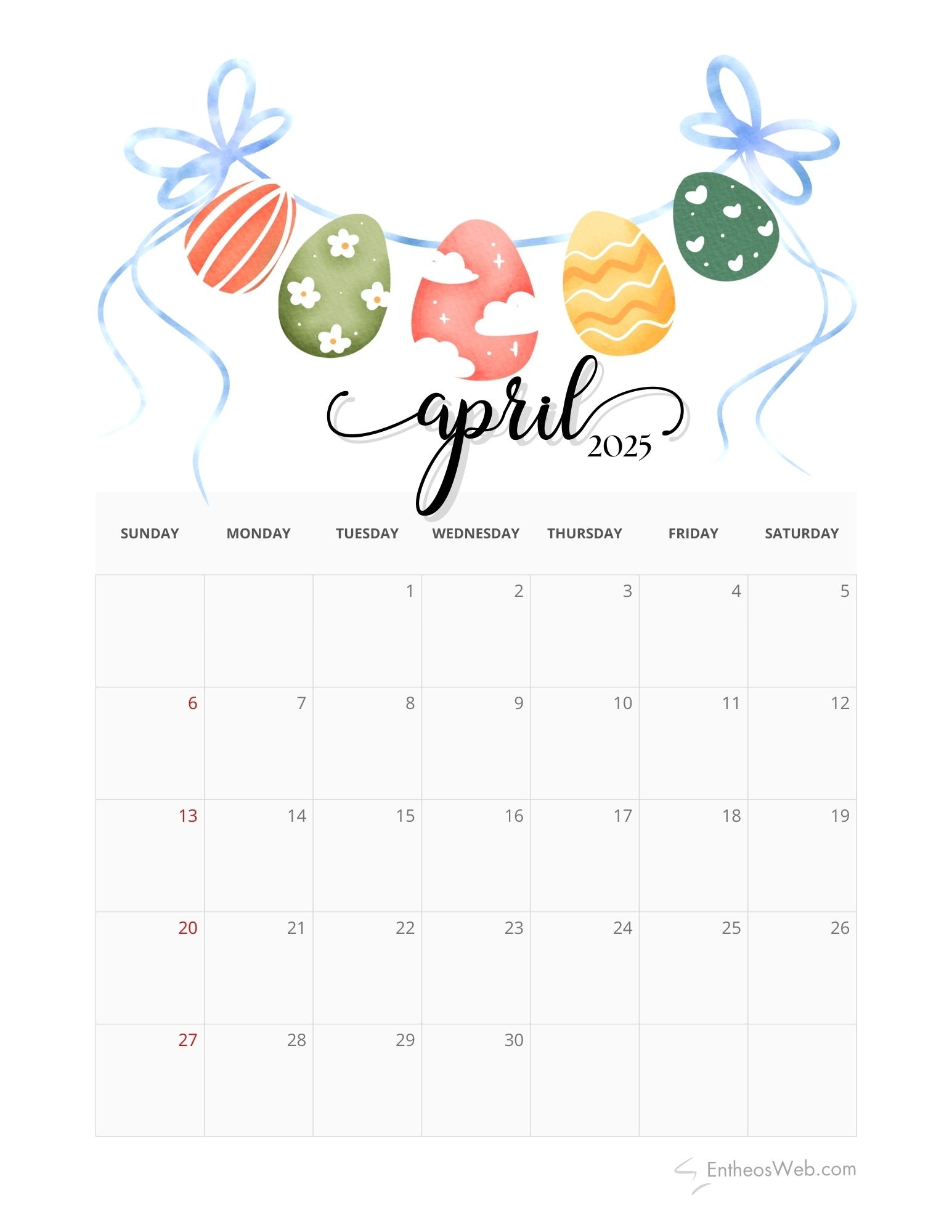 April 2025 Calendar Printables EntheosWeb