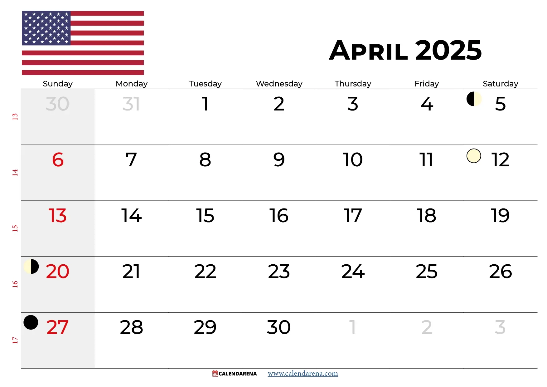 April 2025 Calendar With Holidays USA