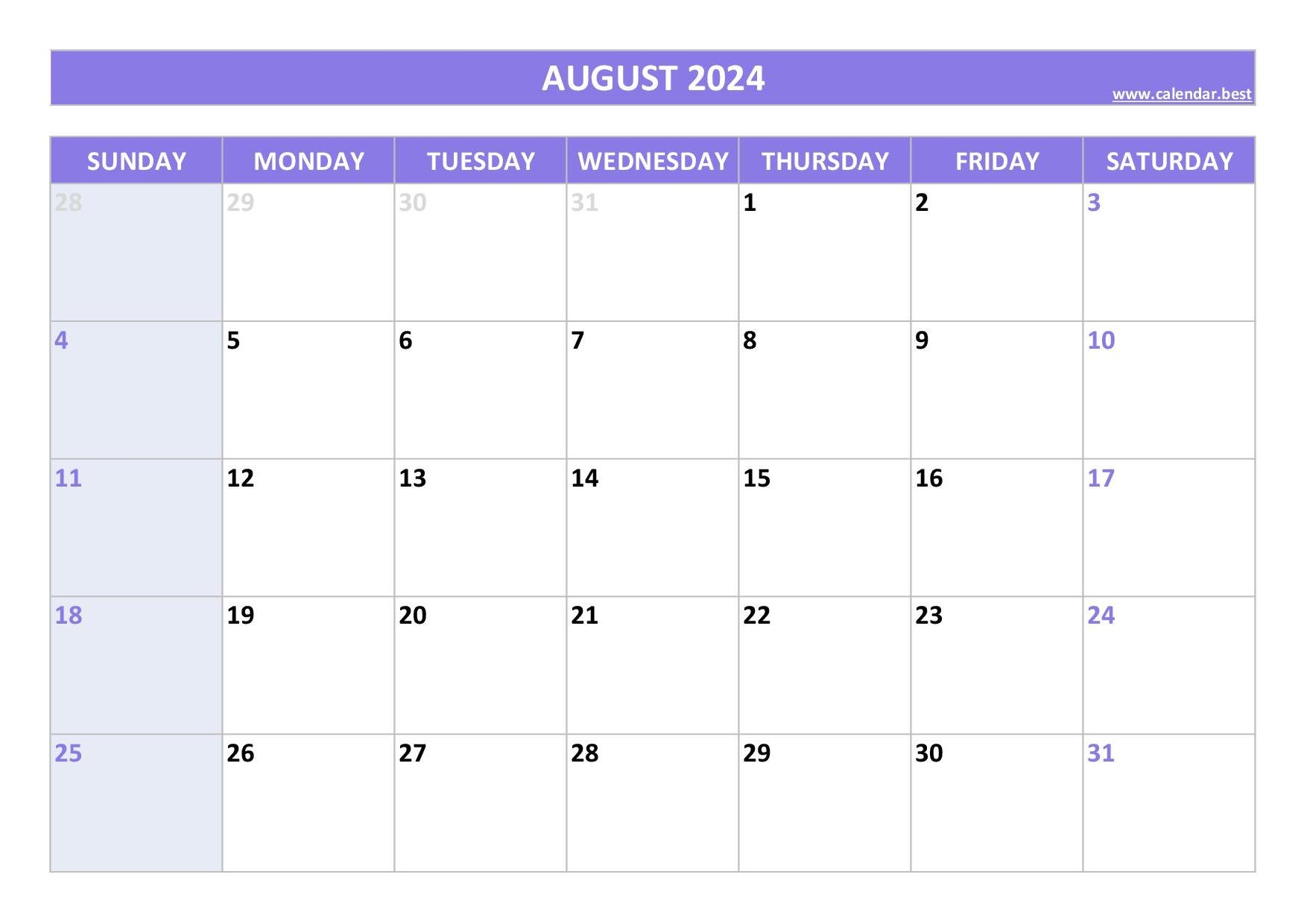 August 2024 Calendar Calendar best