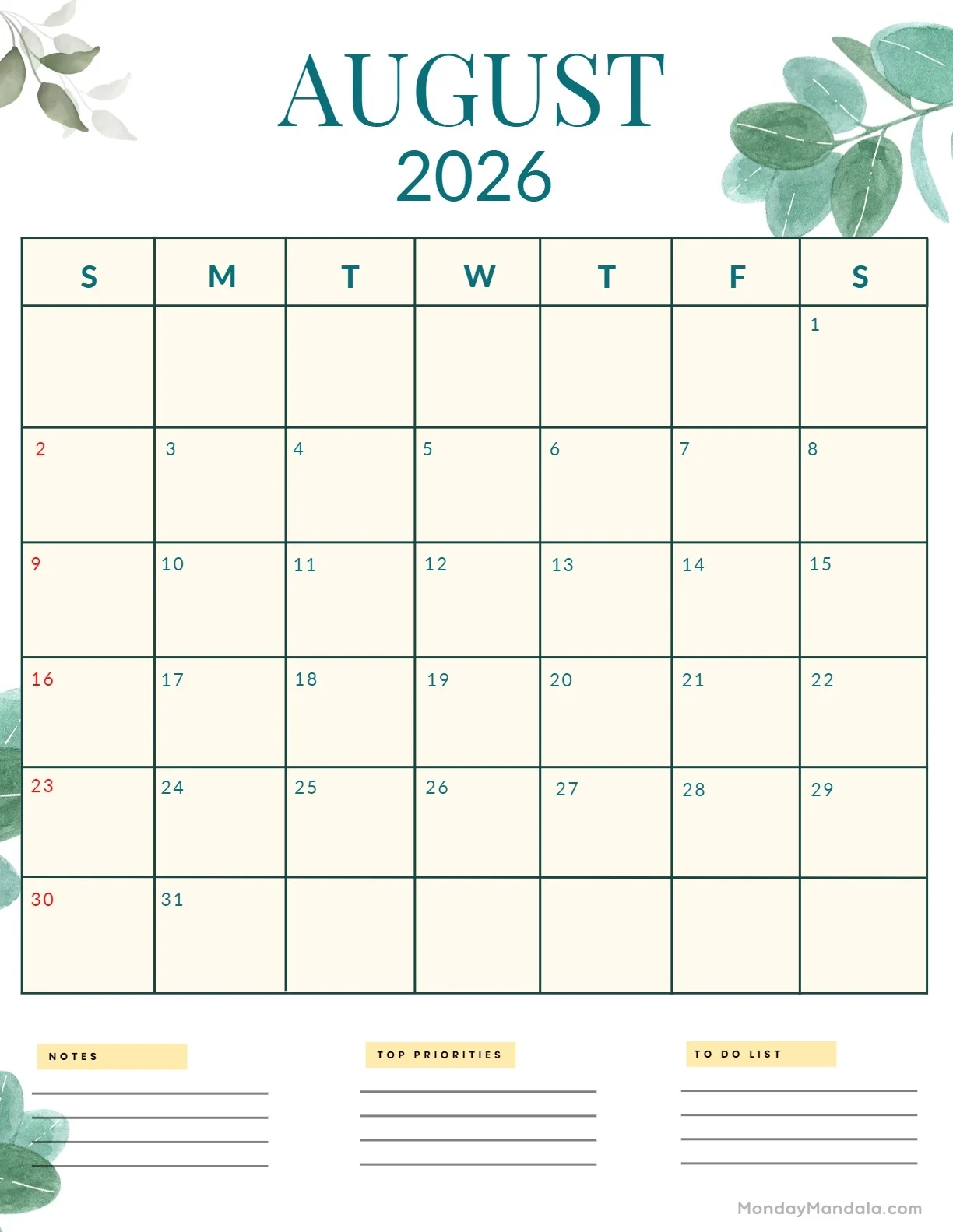 August 2026 Calendars 52 Free PDF Printables 
