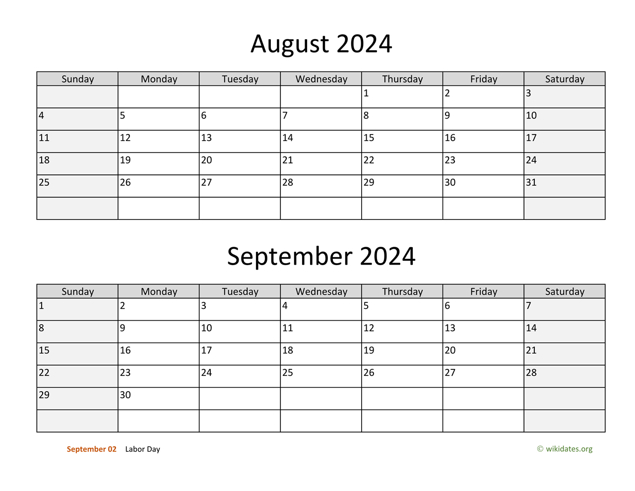 August And September 2024 Calendar WikiDates