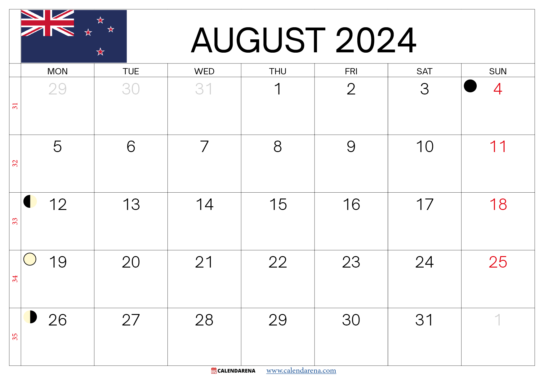august calendar 2024 nz