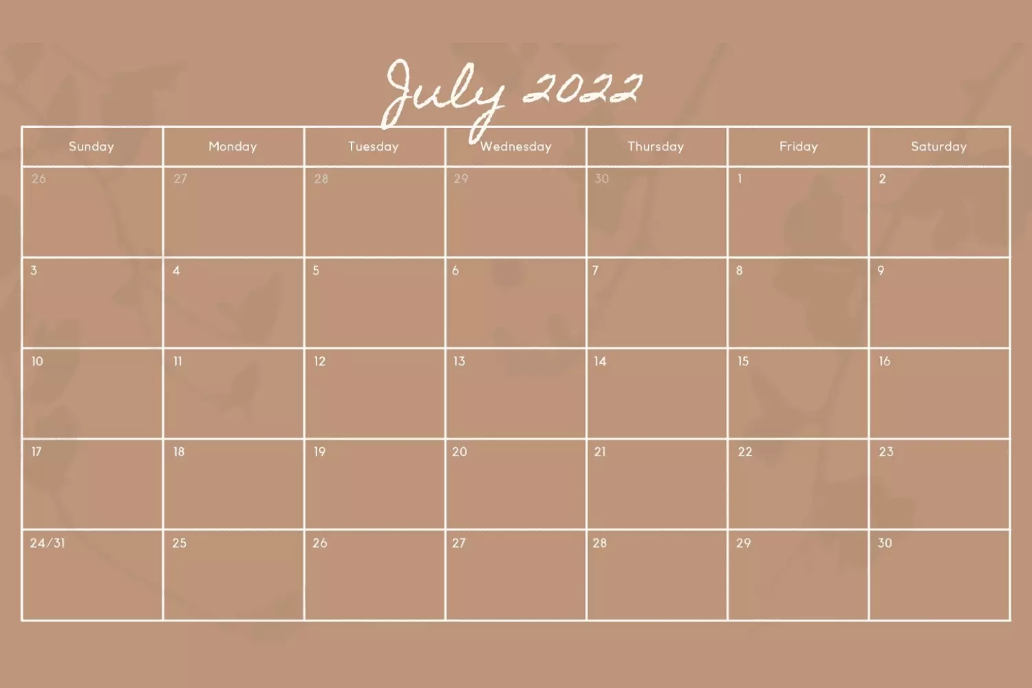 best printable calendars july 2022