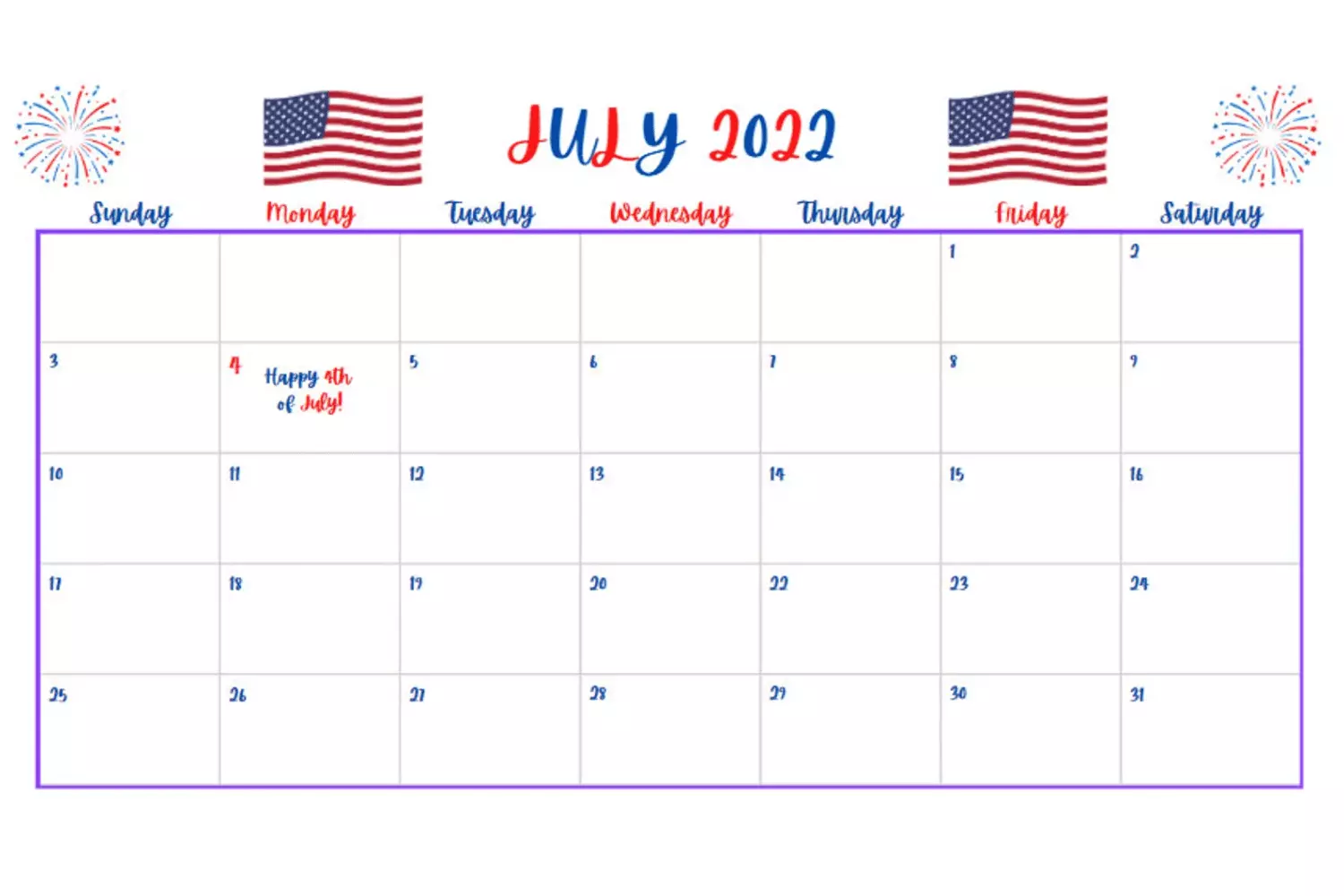 best printable calendars july 2022