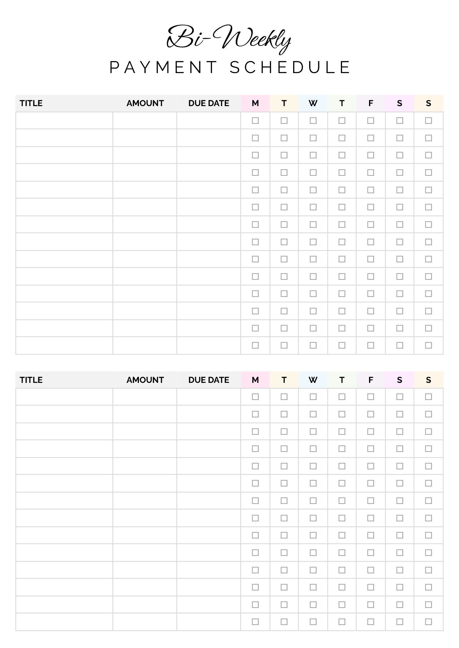 Bi Weekly Printable Calendar