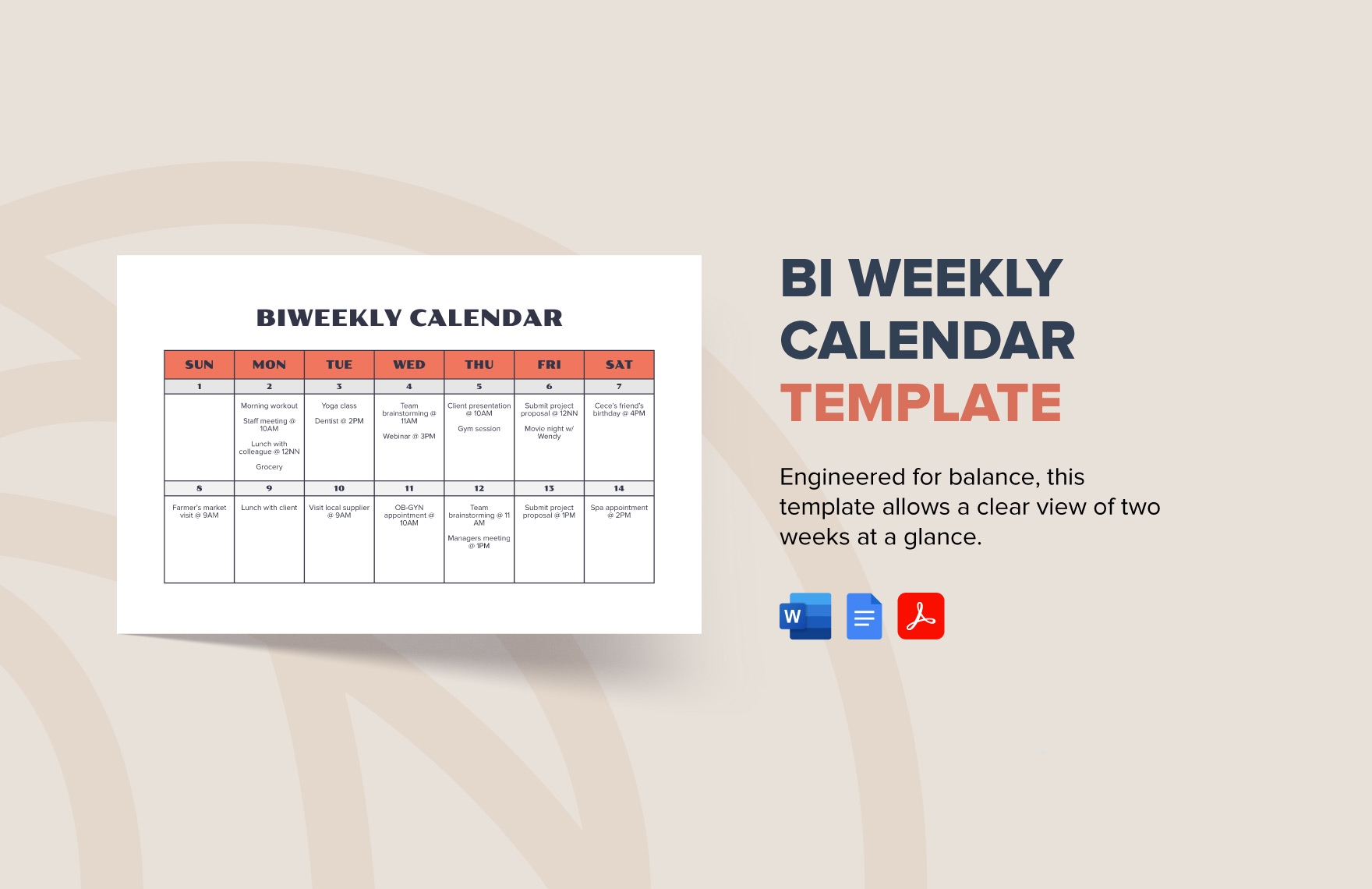 Bi Weekly Calendar Template In PDF Word Google Docs Download Template 