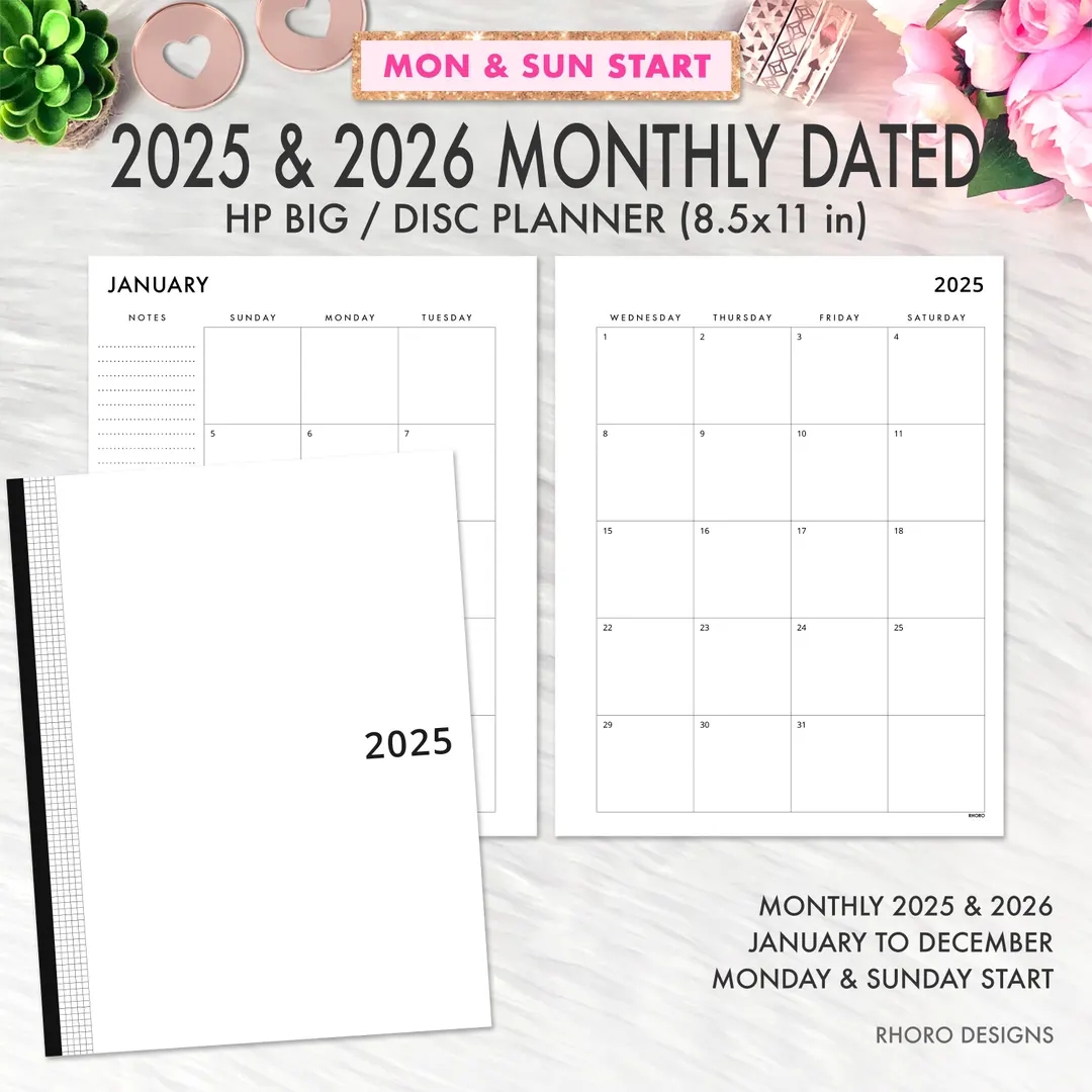 BIG HAPPY PLANNER 2025 2026 Printable Insert Monthly Calendar 2025 Happy Planner Big Monthly Refill Printable Inserts Happy Planner Big Etsy