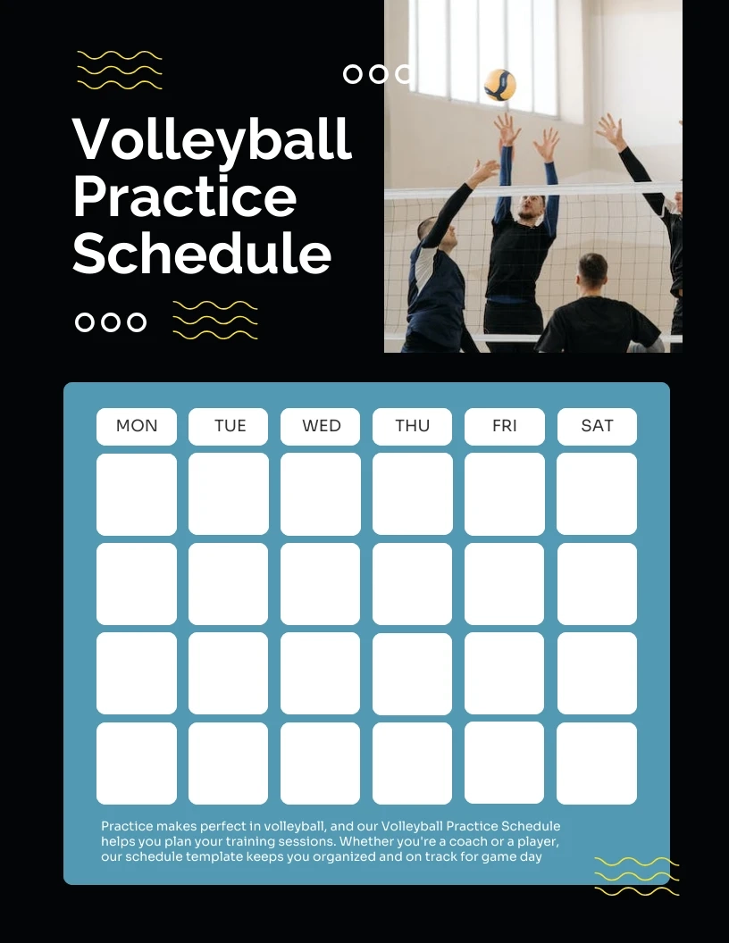 Black Simple Volleybal Practice Schedule Template Venngage