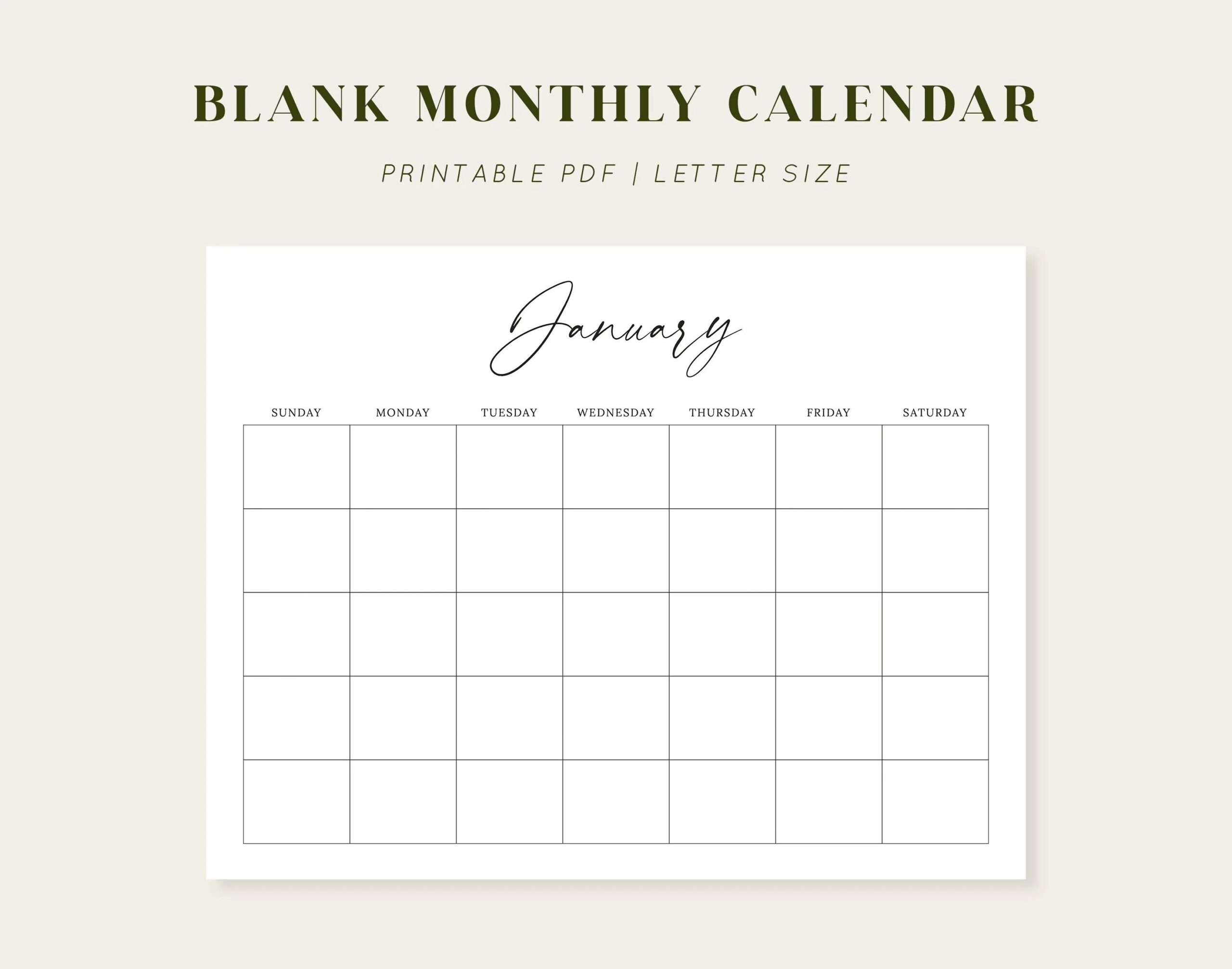 Blank Monthly Calendar Printable Calendar 8 5x11 Blank Monthly Calendar Printable Calendar 8 5x11