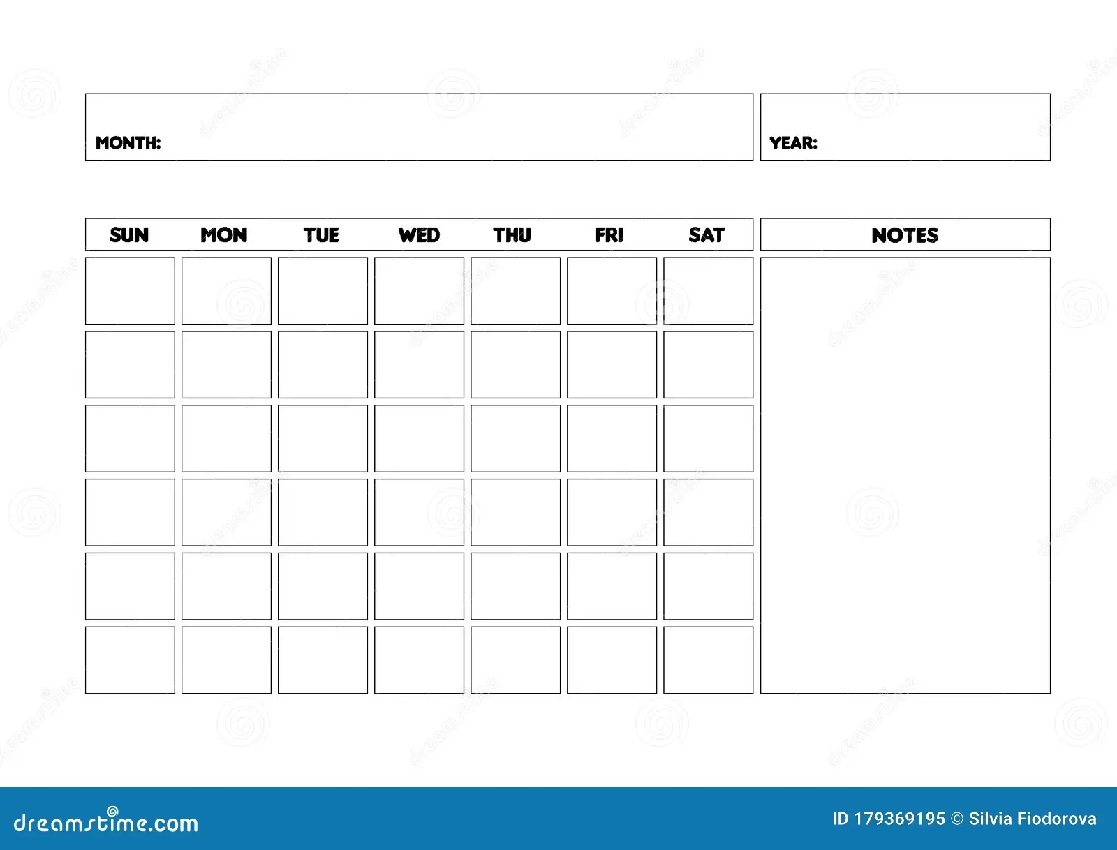 Blank Monthly Calendar Template Undated Monthly Planner Stock Illustration Illustration Of Personalisable Friday 179369195