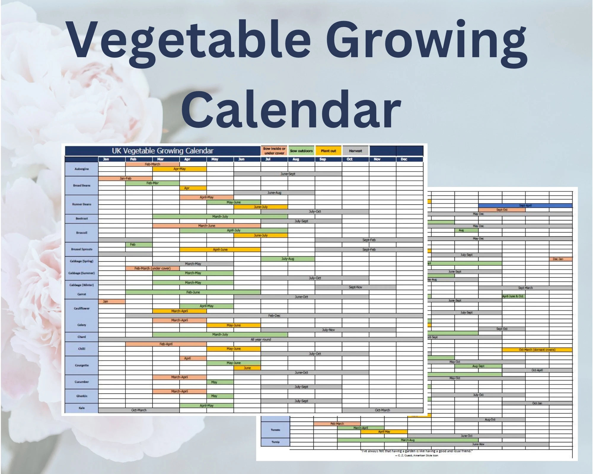 British Vegetable Growing Calendar Plus Blank Calendar A4 Size Gardeners Gift Allotment Seed Sowing Times Digital Download Etsy UK