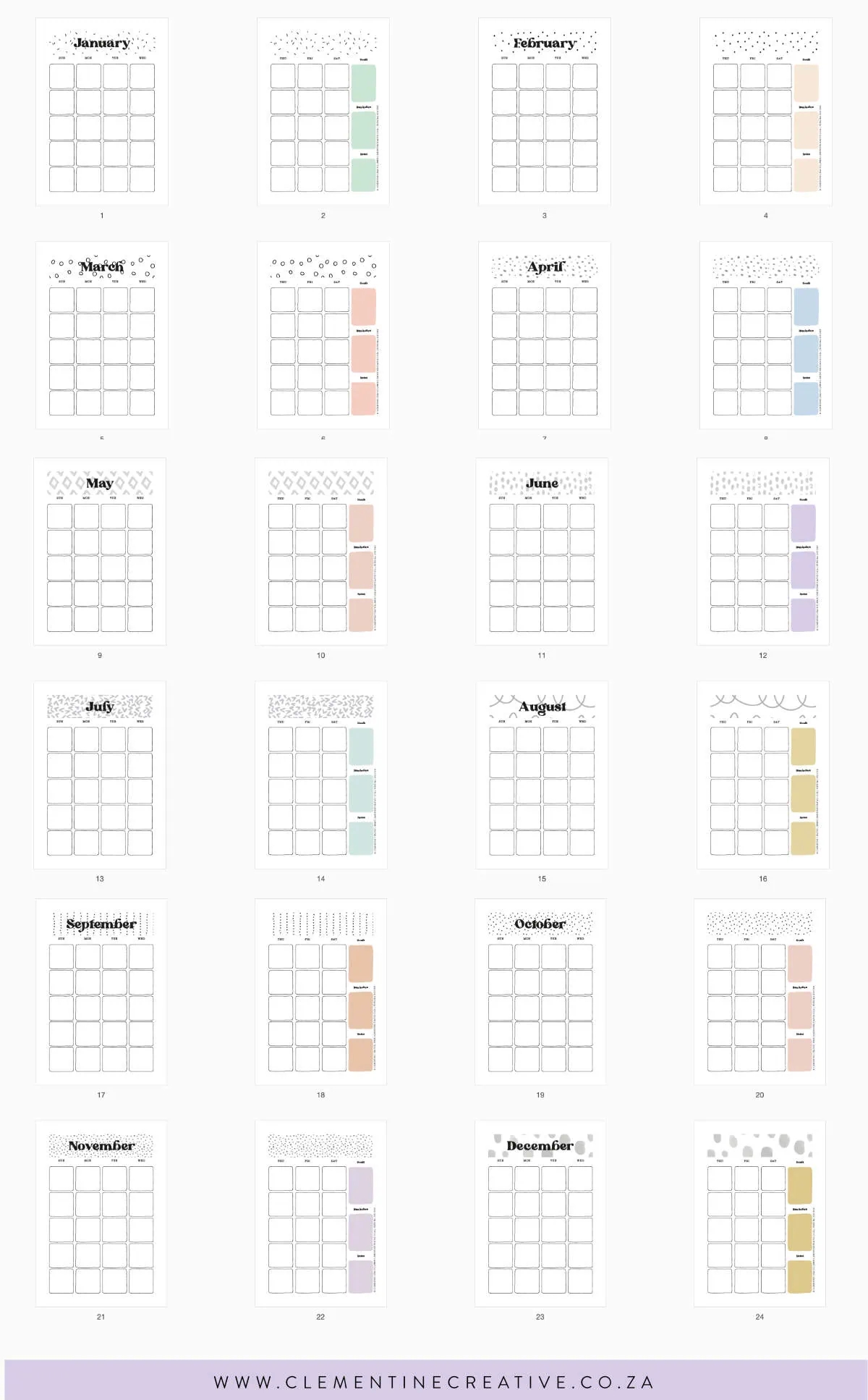 Bullet Journal Monthly Calendar Templates Free Printable PDF Clementine Creative
