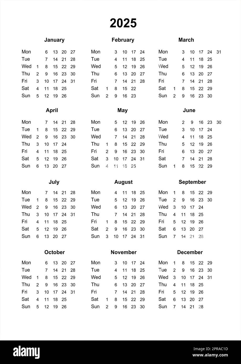 Printable Yearly Calendar 2025 Black White Printable Yearly Calendar 2025 Black White