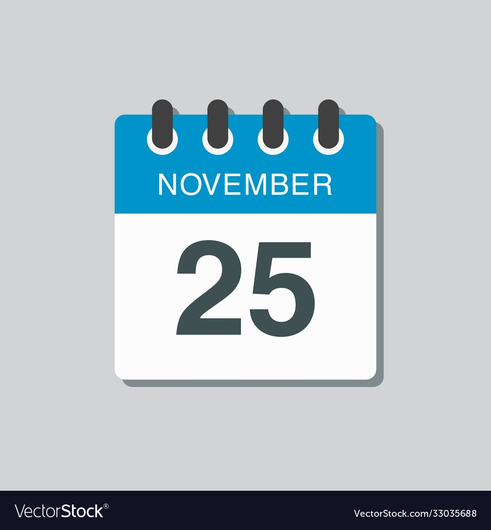 Calendar Icon Day 25 November Template Royalty Free Vector