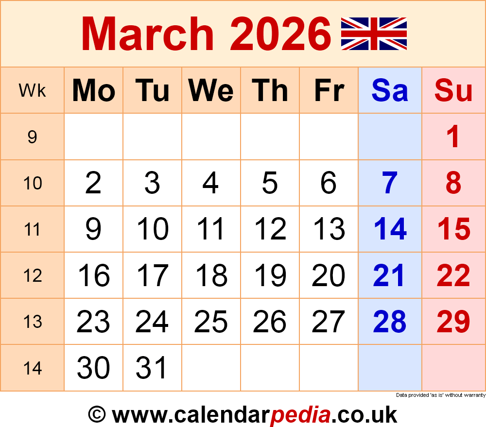 Blank March 2026 Calendar Printable