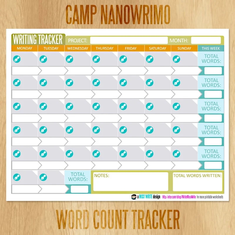 Camp Nanowrimo Printable Word Count Tracking Calendar Etsy New Zealand