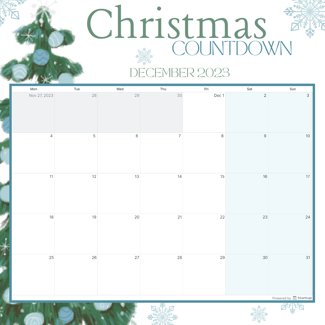 Countdown Christmas Calendar Printable