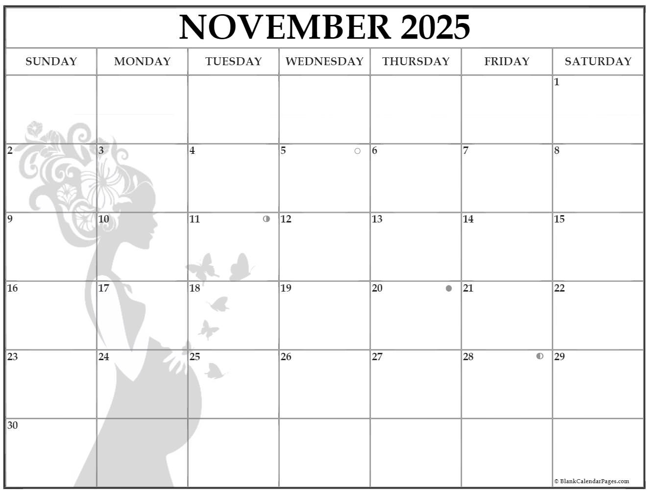 Printable Moon Calendar November 2025