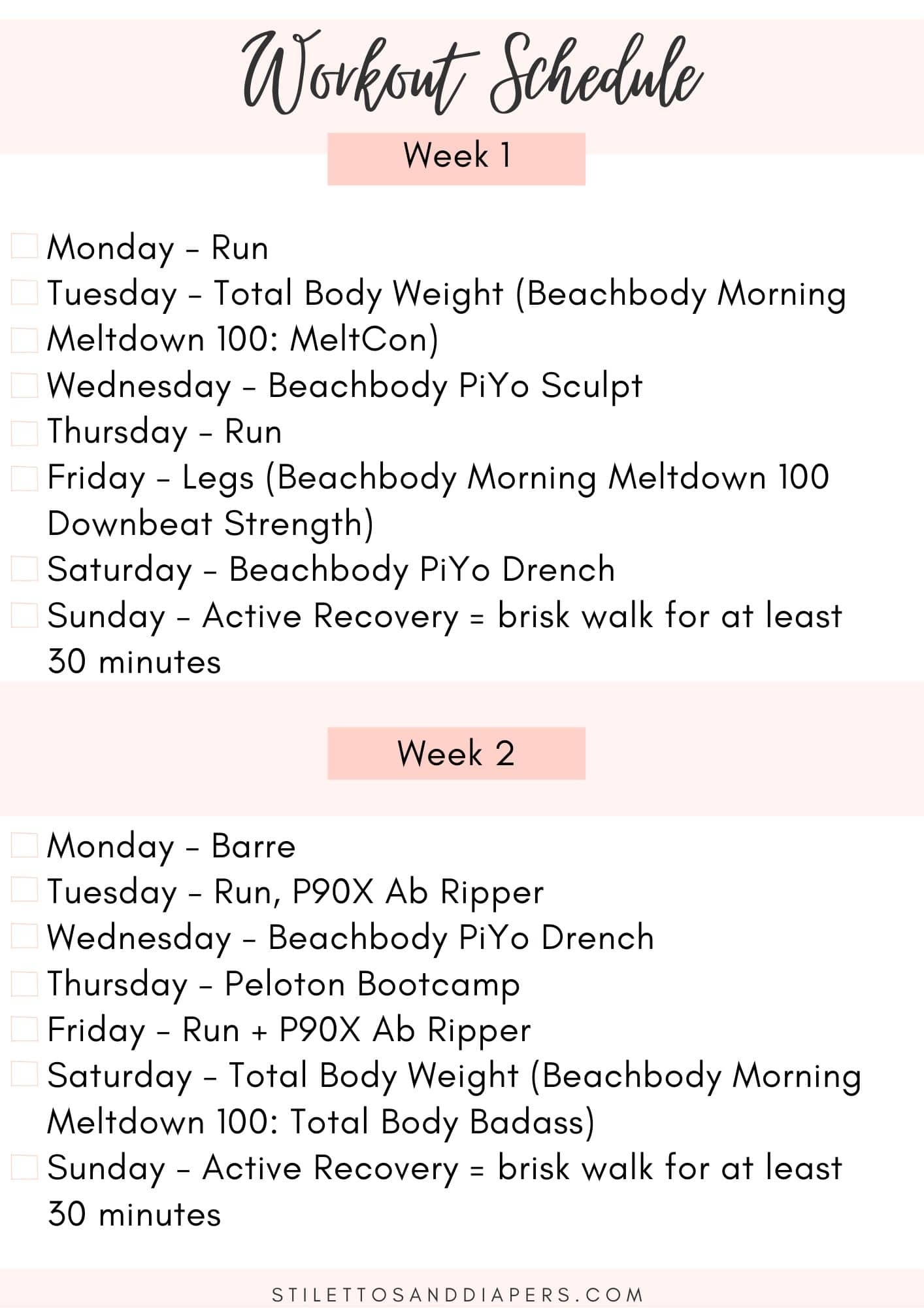 Current Workout Schedule Stilettos Diapers