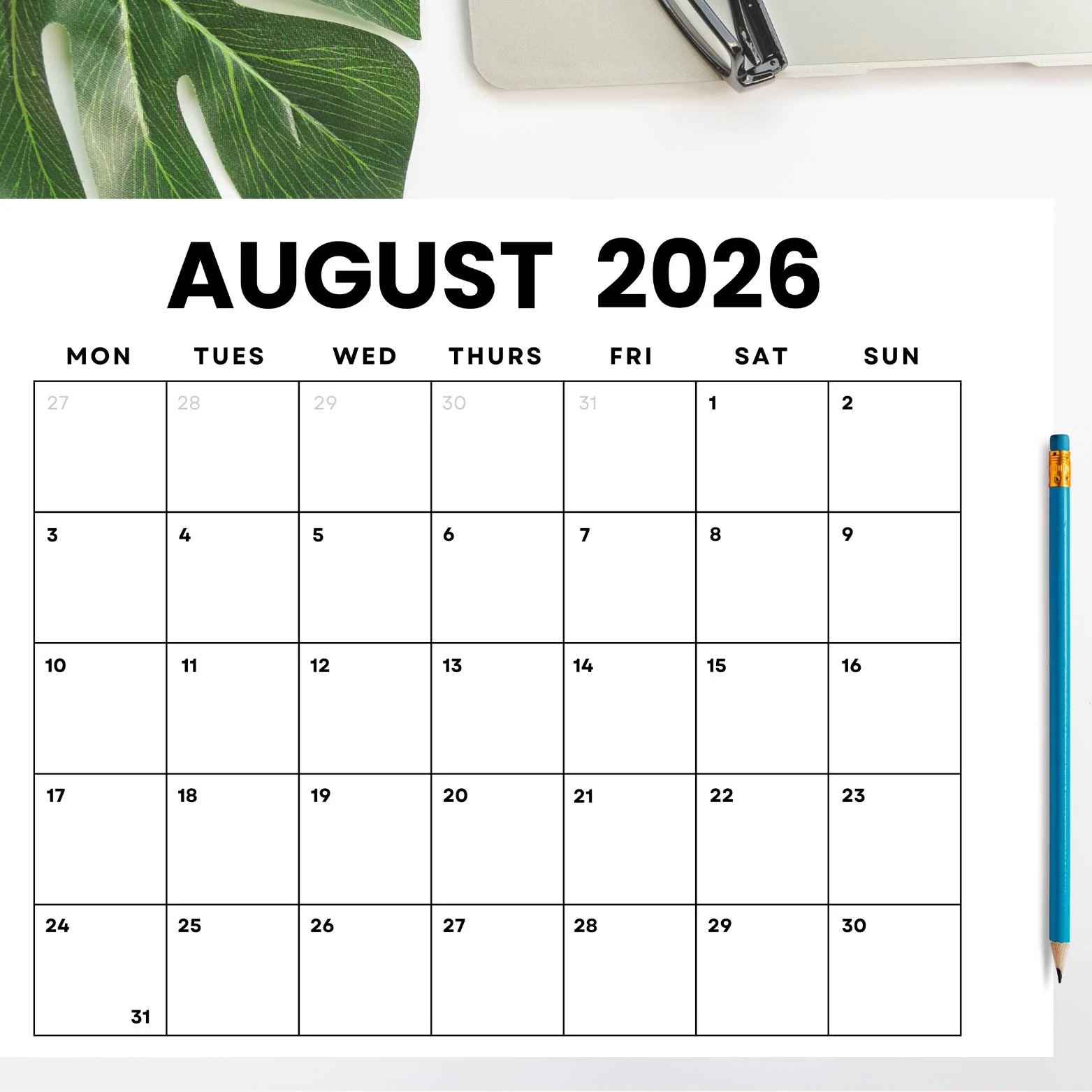 Calendar Aug 2026 Printable