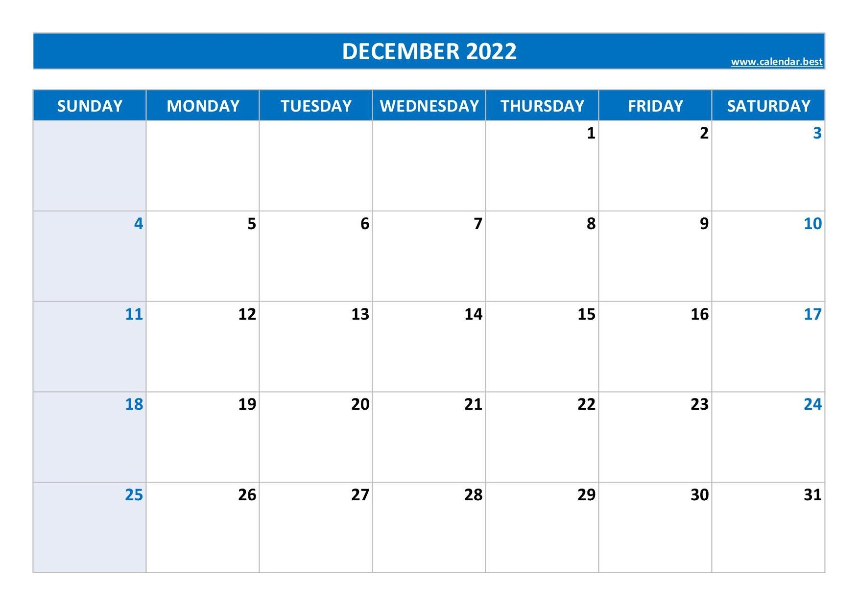 December 2022 Calendar Calendar best