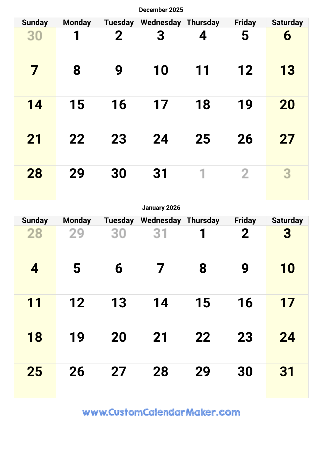 December 2026 Printable Calendar Blank