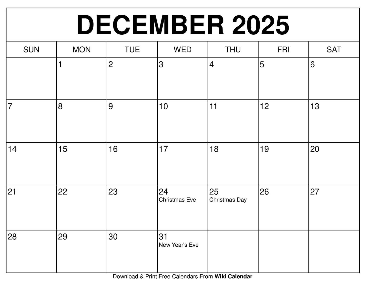 December 2025 Kids Calendar Printable December 2025 Kids Calendar Printable