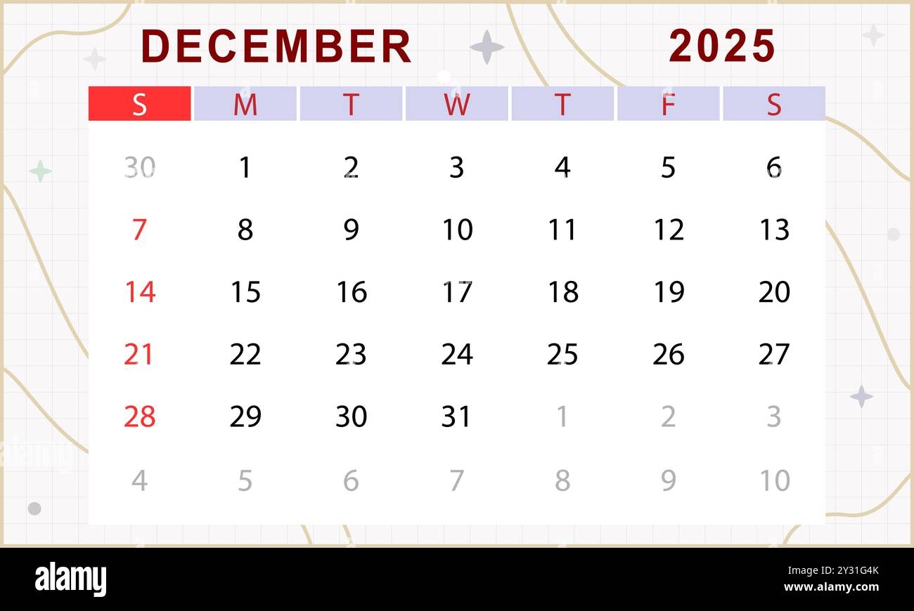 December 2025 Monthly Calendar Cute Calendar Template Sunday Start Vector Design Stock Vector Image Art Alamy December 2025 Monthly Calendar Cute Calendar Template Sunday Start Vector Design Stock Vector Image Art Alamy