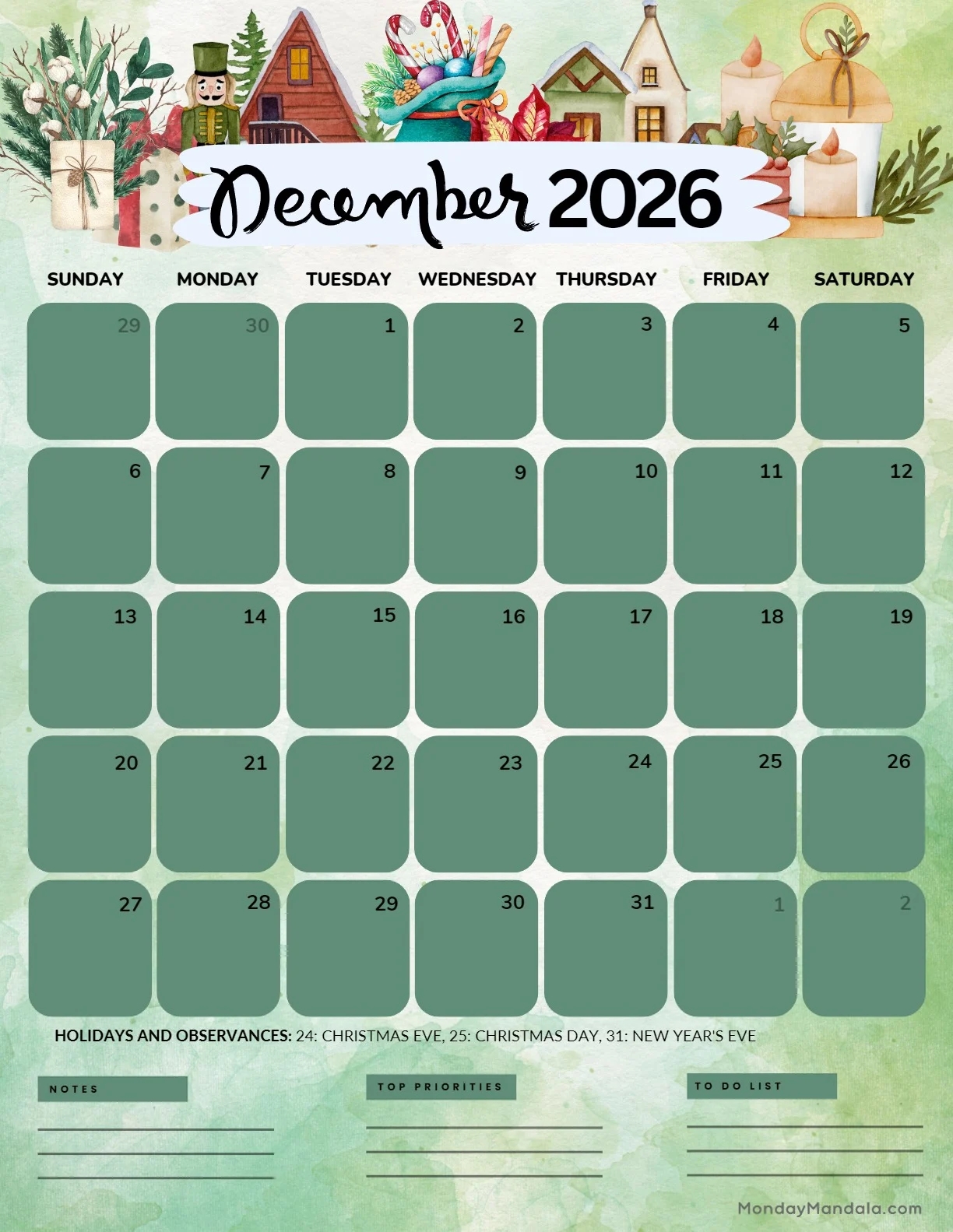 December 2026 Calendars 52 Free PDF Printables December 2026 Calendars 52 Free PDF Printables