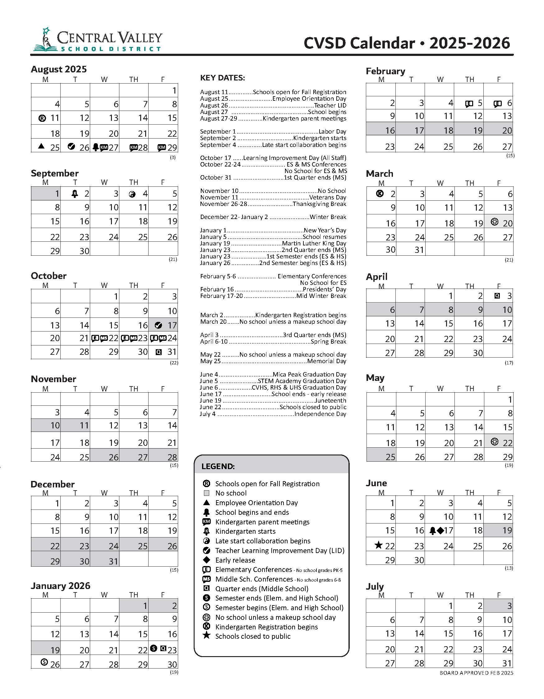 Printable Calendar 2025-20 Academic Planning