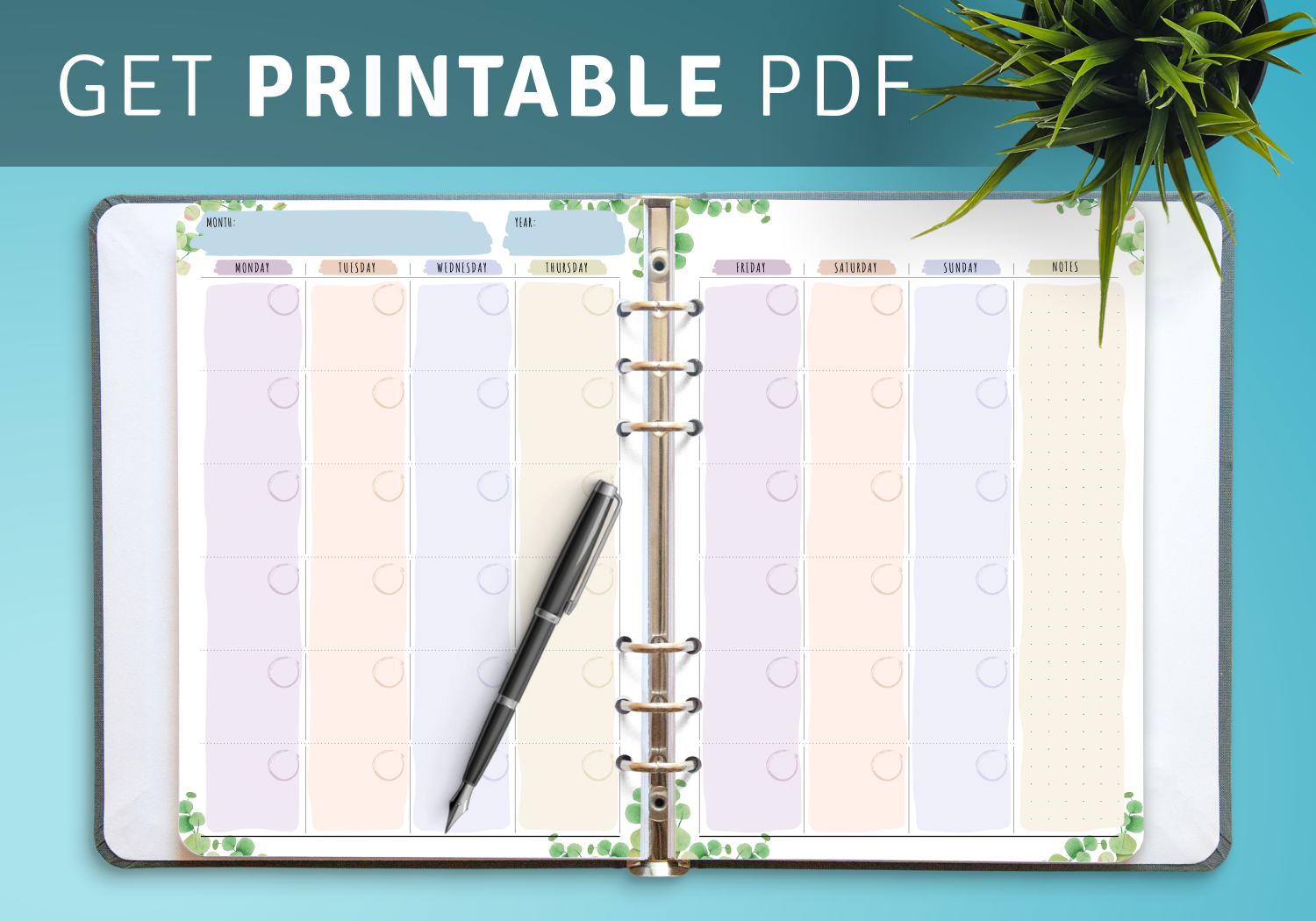 Download Printable Monthly Calendar Planner Undated Floral Style PDF