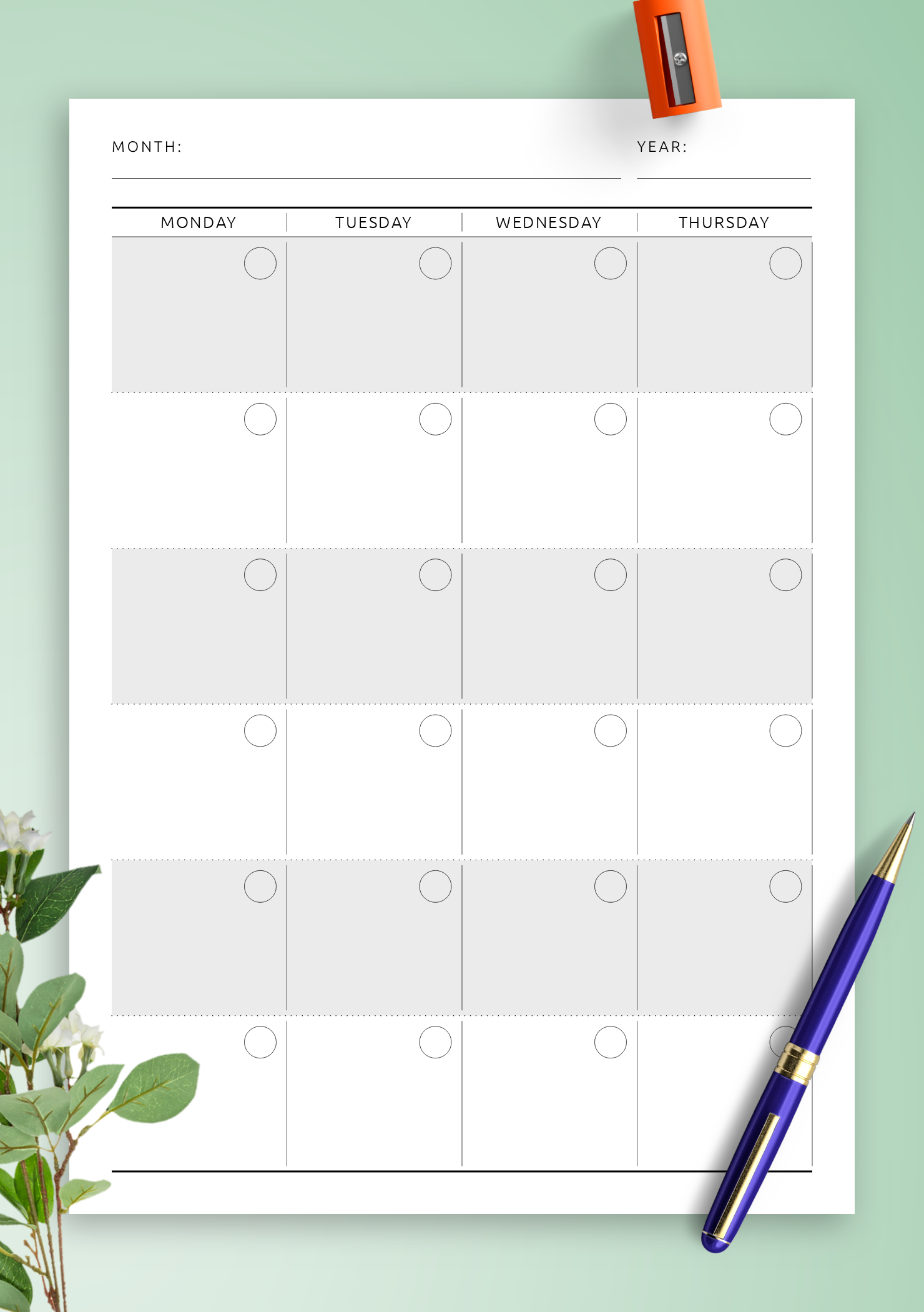 Download Printable Monthly Calendar Planner Undated Original Style PDF