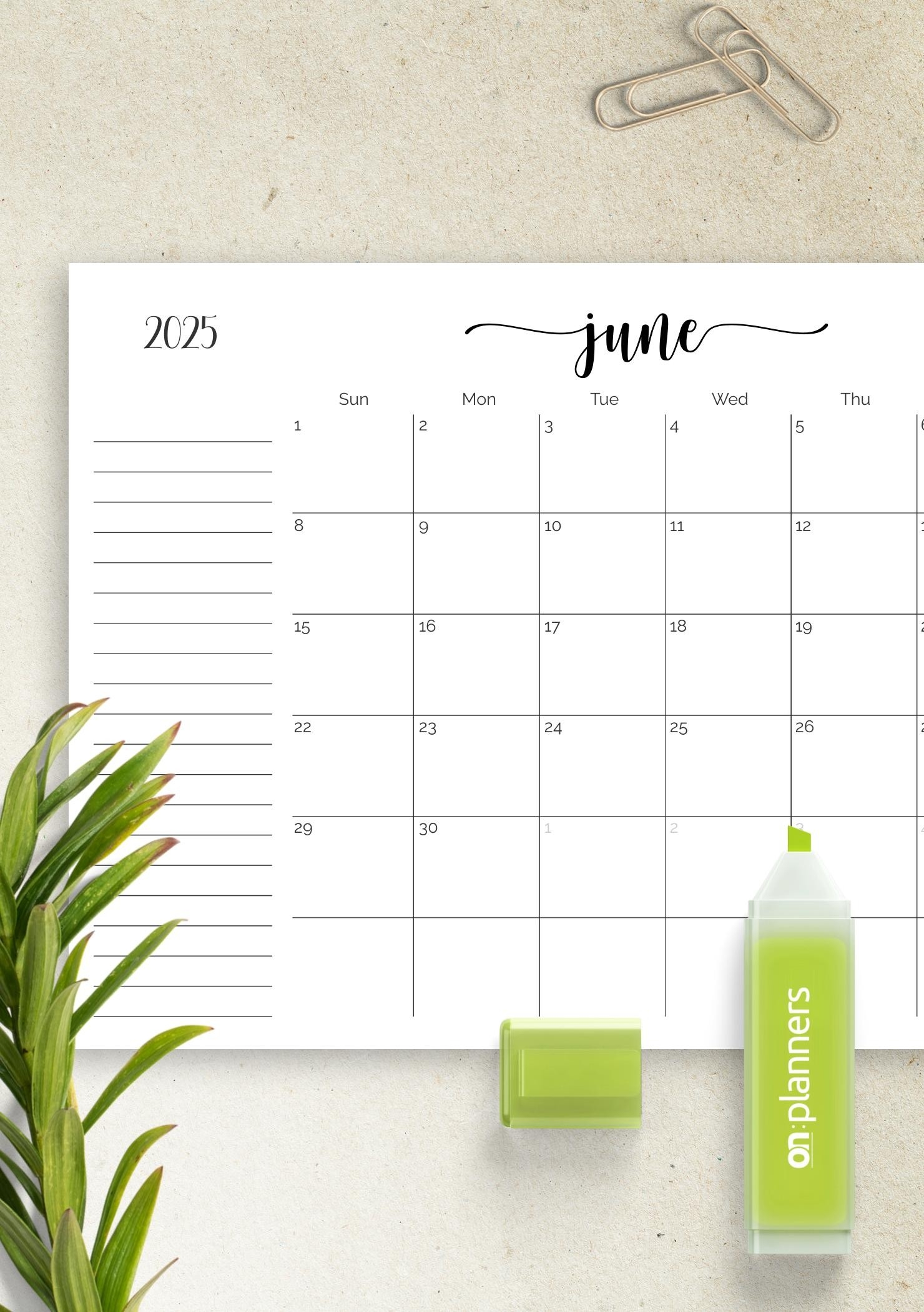 Download Printable Monthly Calendar With Notes Section PDF
