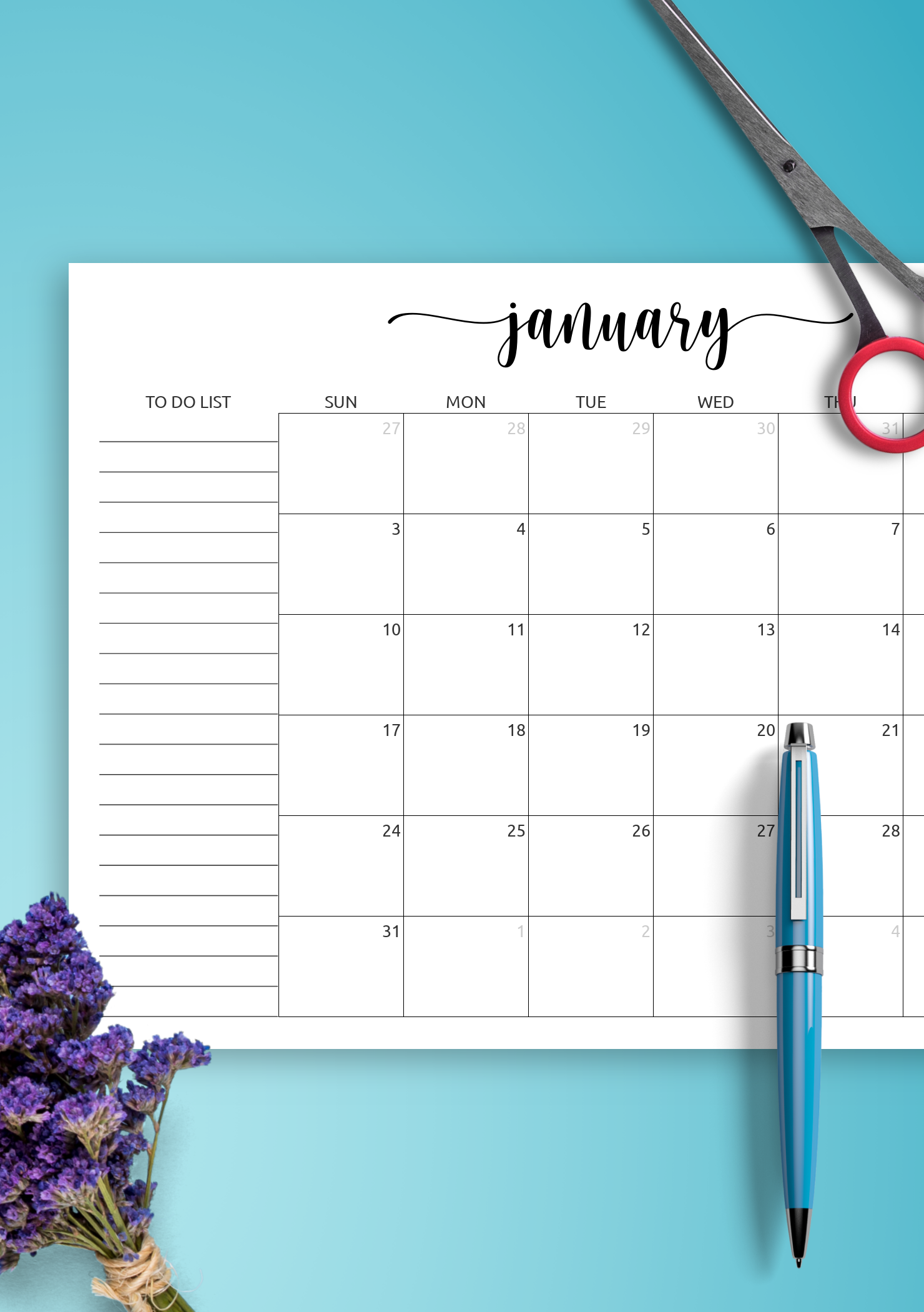 To Do List Calendar Printable