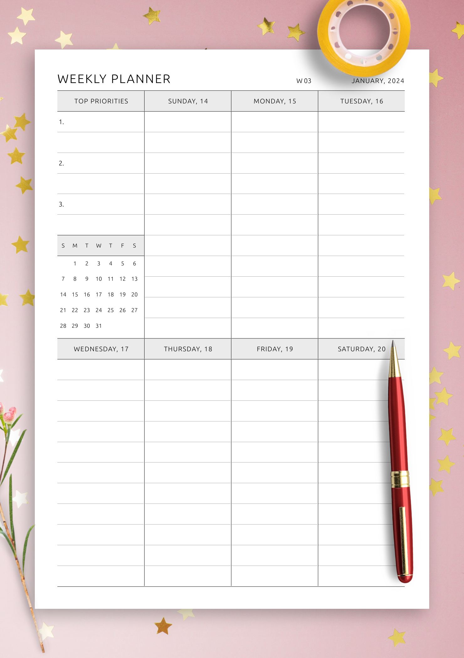 Download Printable Or Digital One Page Weekly Schedule All Days Equal Size PDF Download Printable Or Digital One Page Weekly Schedule All Days Equal Size PDF