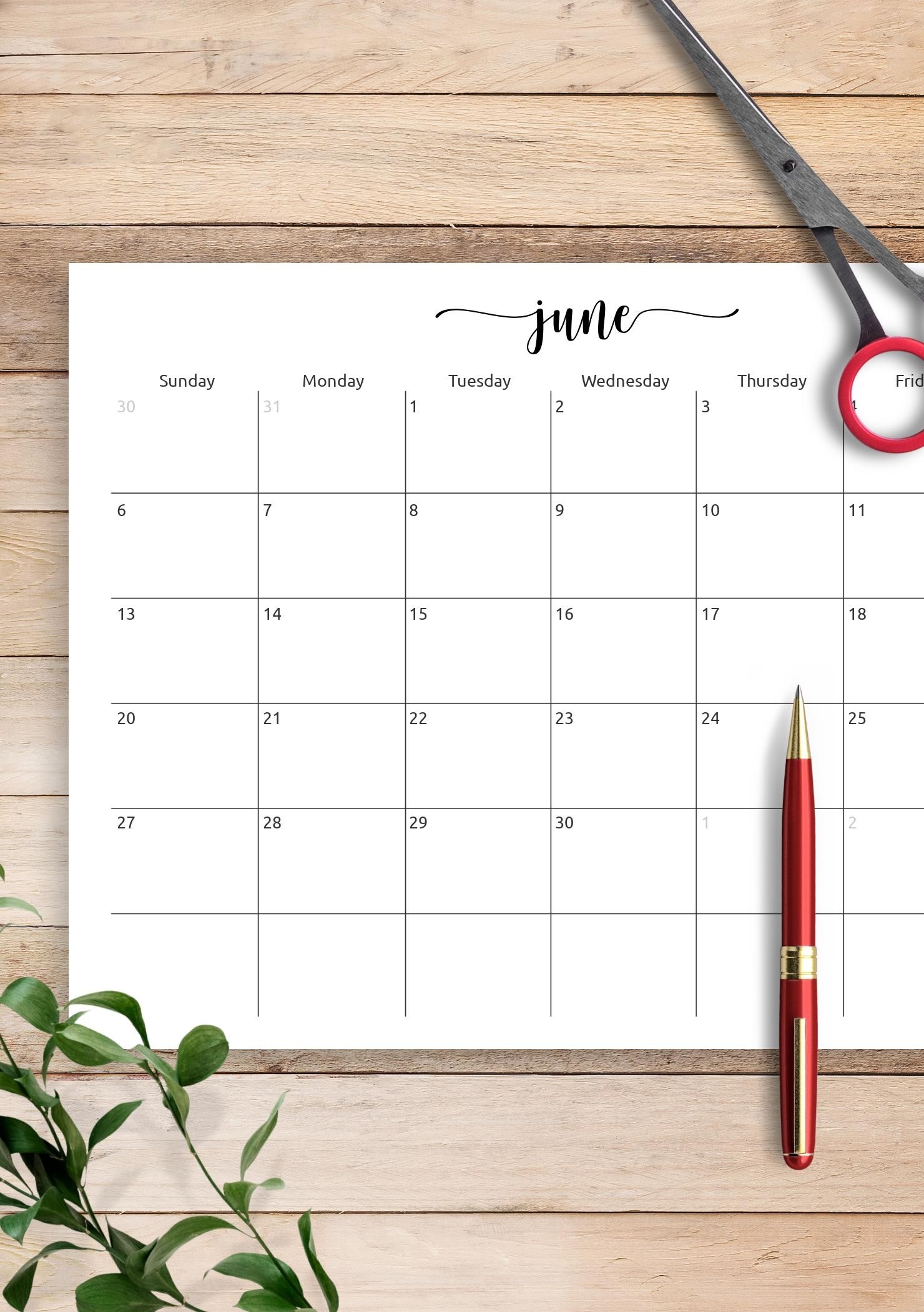 Download Printable Spacious Monthly Calendar Grid PDF