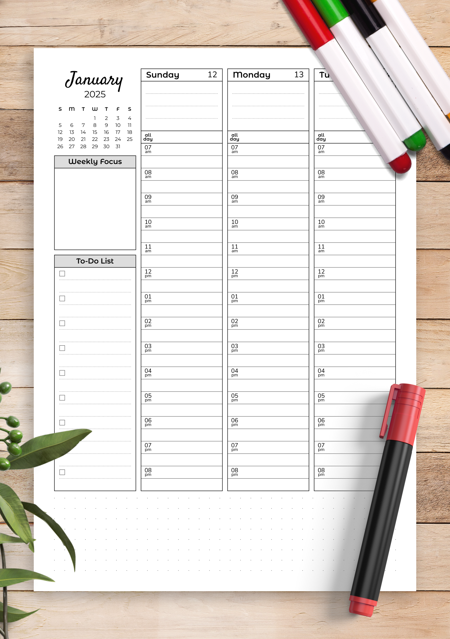 Download Printable Weekly Hourly Planner With Todo List PDF