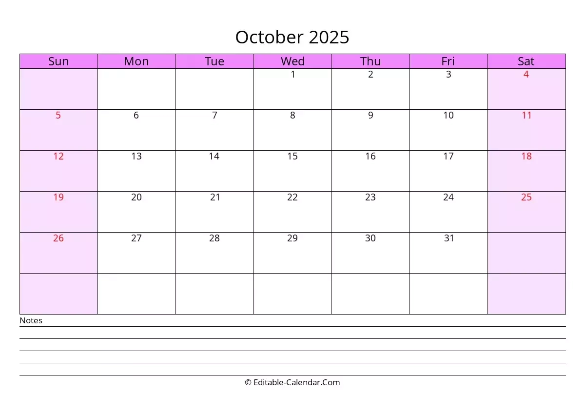 October 2025 Calendar Free Printable