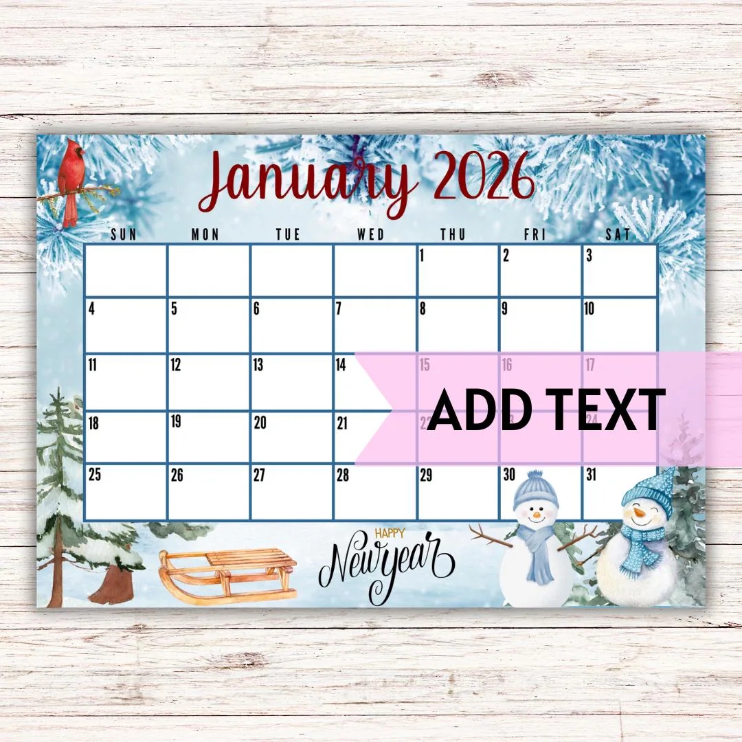 Jan 2026 Calendar Printable