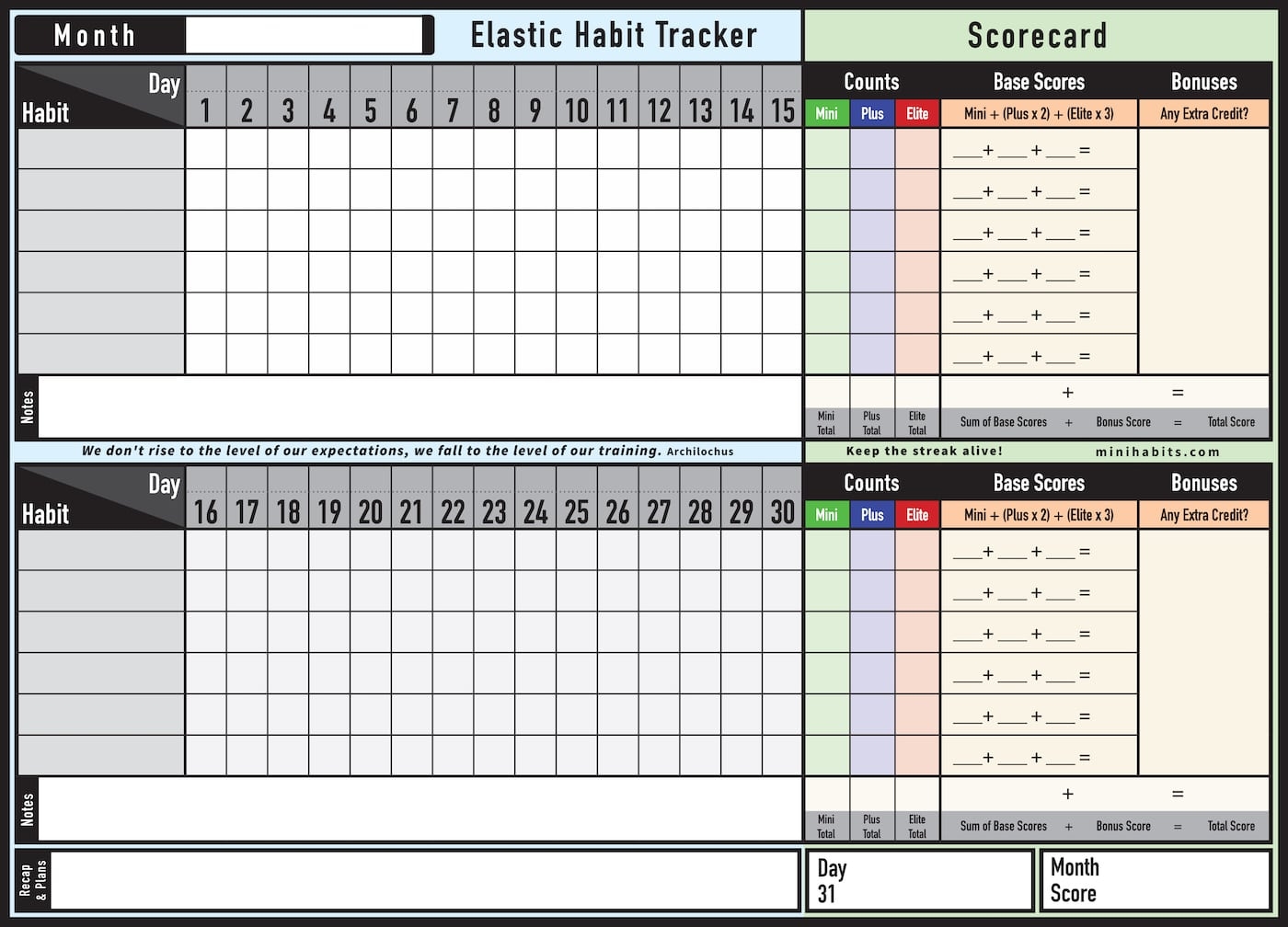 Elastic Habit Tracker One Sheet Minihabits