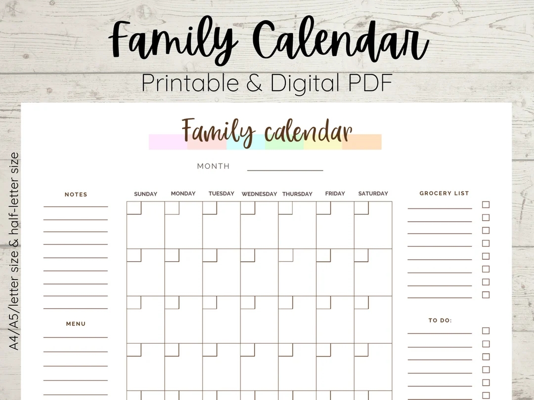 Family Calendar Monthly And Weekly Family Planner Printable Family Calendar Planner Fillable PDF Instant Download Family Activities Etsy