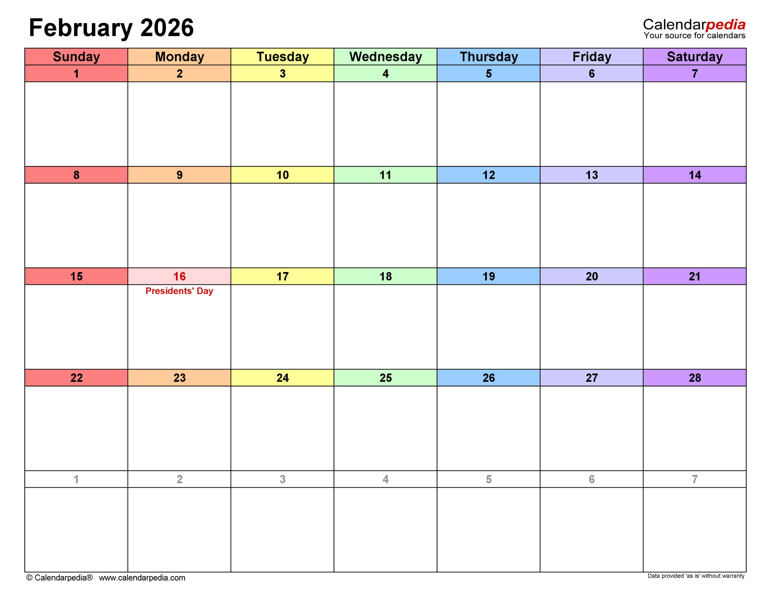February 2026 Calendar Templates For PDF Excel And Word