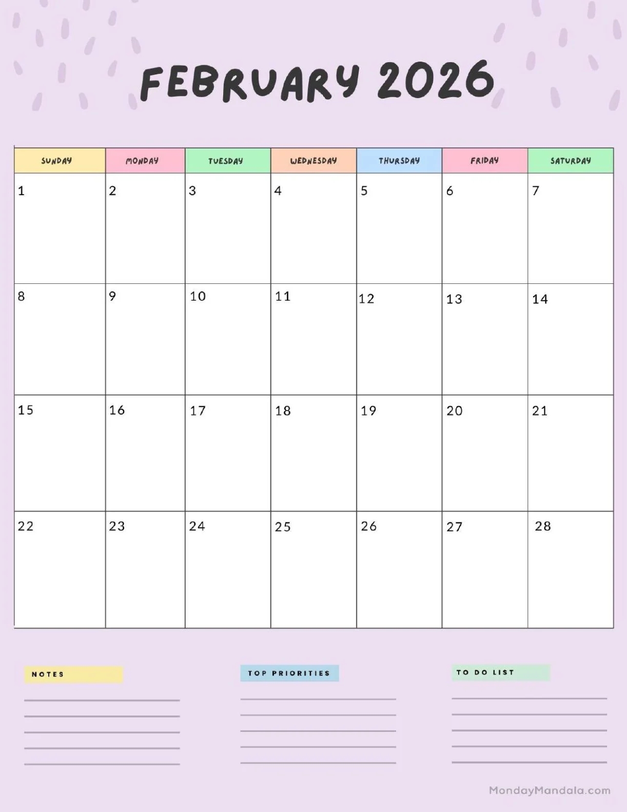 february 2026 calendars free pdf printables