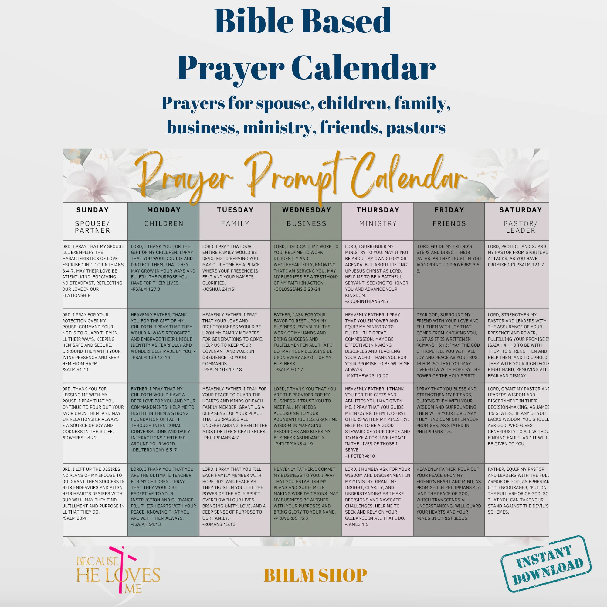 FLORAL Prayer Prompt Printable Prayer Calendar Topical Prayer Calendar Focused Prayer Prayer Printable Prayer Focus Calendar Etsy
