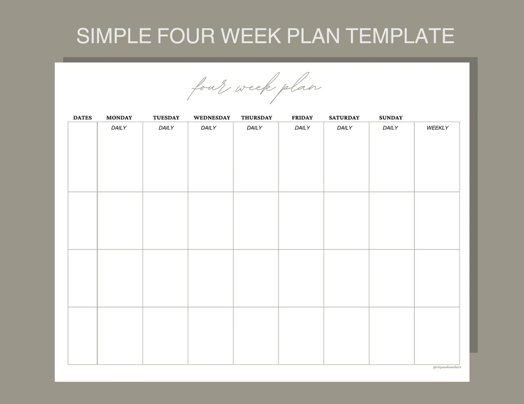 Four Week Plan Template Etsy