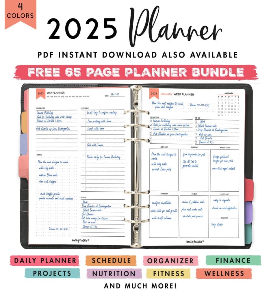 Free 2025 Planner 65 Page Printable Planner 4 Color Styles Free 2025 Planner 65 Page Printable Planner 4 Color Styles